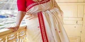 Red and Cream Organza Saree