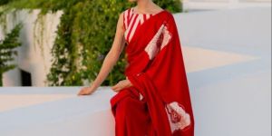 Red Printed Satin Saree