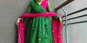 Chanderi Bandhani Skirt Set