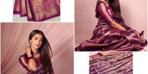 celebrity pooja hegde inspired banarasi cotton taffeta saree