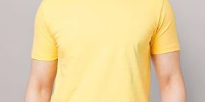 Mens Cotton Blend Yellow Crew Neck T-Shirt