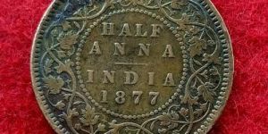 British India Half Anna Victoria Coin OF Year 1877