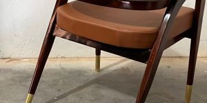 Cane and Leather Dining Chair with Brass Accents