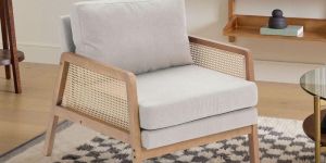 Mid Century Modern Cane & Upholstered Armchair