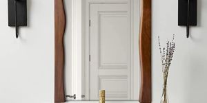 Modern Walnut Wood Wavy Frame Wall Mirror