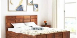 Solid Sheesham Wood Double Bed with Drawers