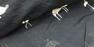 black cotton white dear embroidery fabric