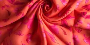 Orange Floral Print Satin Georgette Fabric