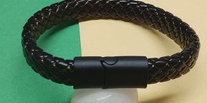 Black Wide Braided Leather Bracelet