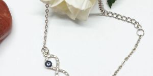 Silver-Tone Infinity Bracelet with Evil Eye