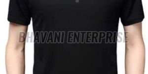 Mens Solid Black Polo T-shirt with Zip Placket