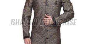 Mens Traditional Jacquard Weave Sherwani with Black Pants
