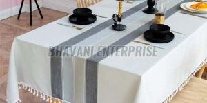 Modern Striped Tablecloth with Tassel Border
