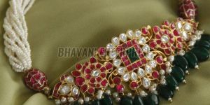 Traditional Kundan & Polki Choker Necklace with Pearl Strings