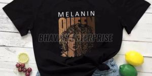 Womens Black Cotton Graphic Print T-shirt