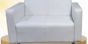 Wooden 3 Seater White Leather Sofa
