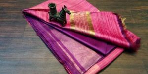 Border Print Tussar Ghicha Zari Staple Silk Saree