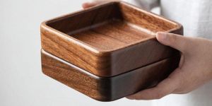 square wooden bowl set