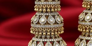 Heavy Bridal Brass Jhumkas with Artificial Diamonds