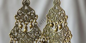 Intricately Carved Brass Chandelier Earrings