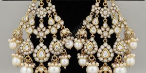 Luxury Polki Style & Pearl Drop Chandelier Earrings