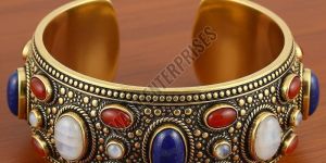 Open Cuff Brass Kada with Stone Embellishment