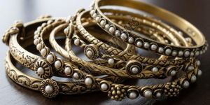 Pearl Accented Brass Bangles