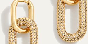 18K Gold Reversible Pav Link Earrings, 3-in-1 Lab Grown Diamond Oval Hoop Earrings for Women