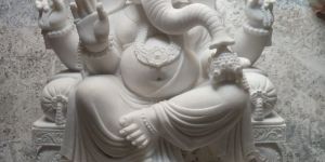 Painted White Marble Ganesh Statue