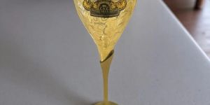 Pure Brass Embossed Goblet Champagne Wine Glass