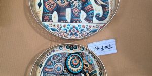 German Silver Pichwai Art Round Tray