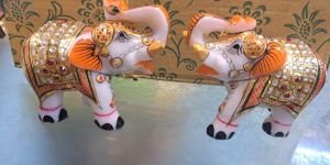 Hand Painted Marble Elephant Showpiece
