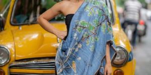 Birds of Paradise Silk Dupatta Blue