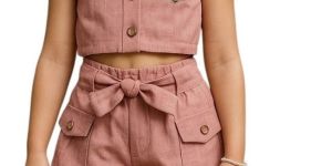 Girls Stylish Crop Top & Shorts Co-Ord Set