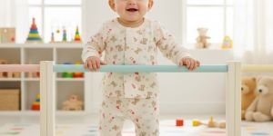 Newborn Teddy Print Cotton Sleepsuit