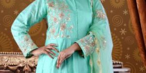 Green Muslin Party Wear Gown