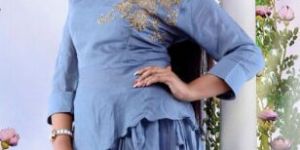 Grey Muslin Party Wear Kurti with Dhoti Style Skirt