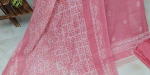 Cotton Linen Printed Unstitched Suit with Embroidery Patch Bottom Cotton Rayon Dupatta
