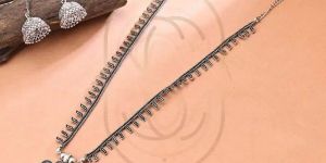 Oxidised Silver Long Necklace Set