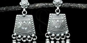 Oxidized Silver Drop Earring