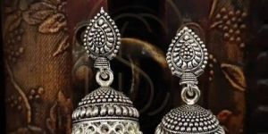 Oxidized Silver Jhumka Earring with White Faux Pearls