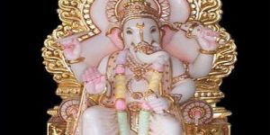 Golden and Pink Marble Ganesha Statue