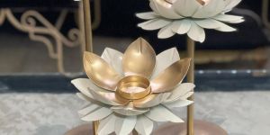 Metal Lotus Tea Light Candle Stand Set of 3