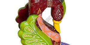 multicolor round wooden peacock statue stool