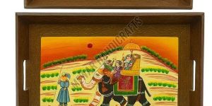 Set of 3 Hand Painted Engineered Wood Serving Tray Set