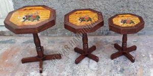 Set of 3 Handicraft Wooden Stool