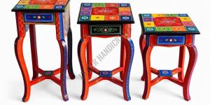 Set of 3 Printed Wooden Stool Set