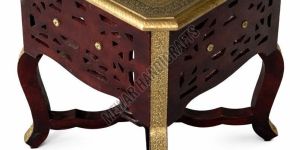 Wooden Floral Print Curved Bed Side Table