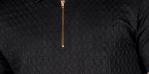Black Polo Collor Men T-Shirt with Zipper Placket