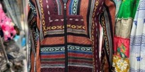 Handmade Gheri Fabric Zip Fleeece Hooded Jacket